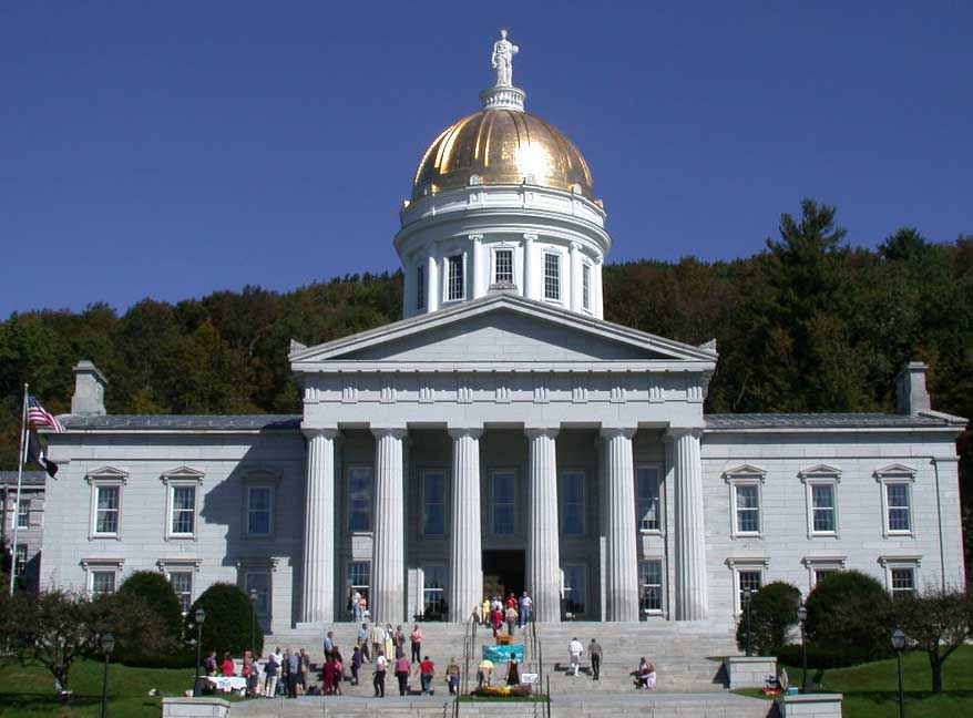 The Vermont State House and its gold dome in Montpelier.