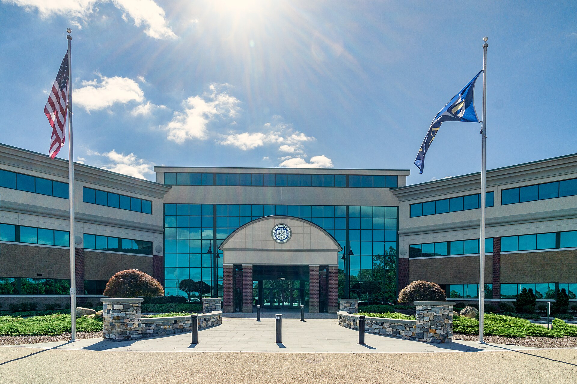 Main entrance of the New England Institute of Technology campus in East Greenwich.