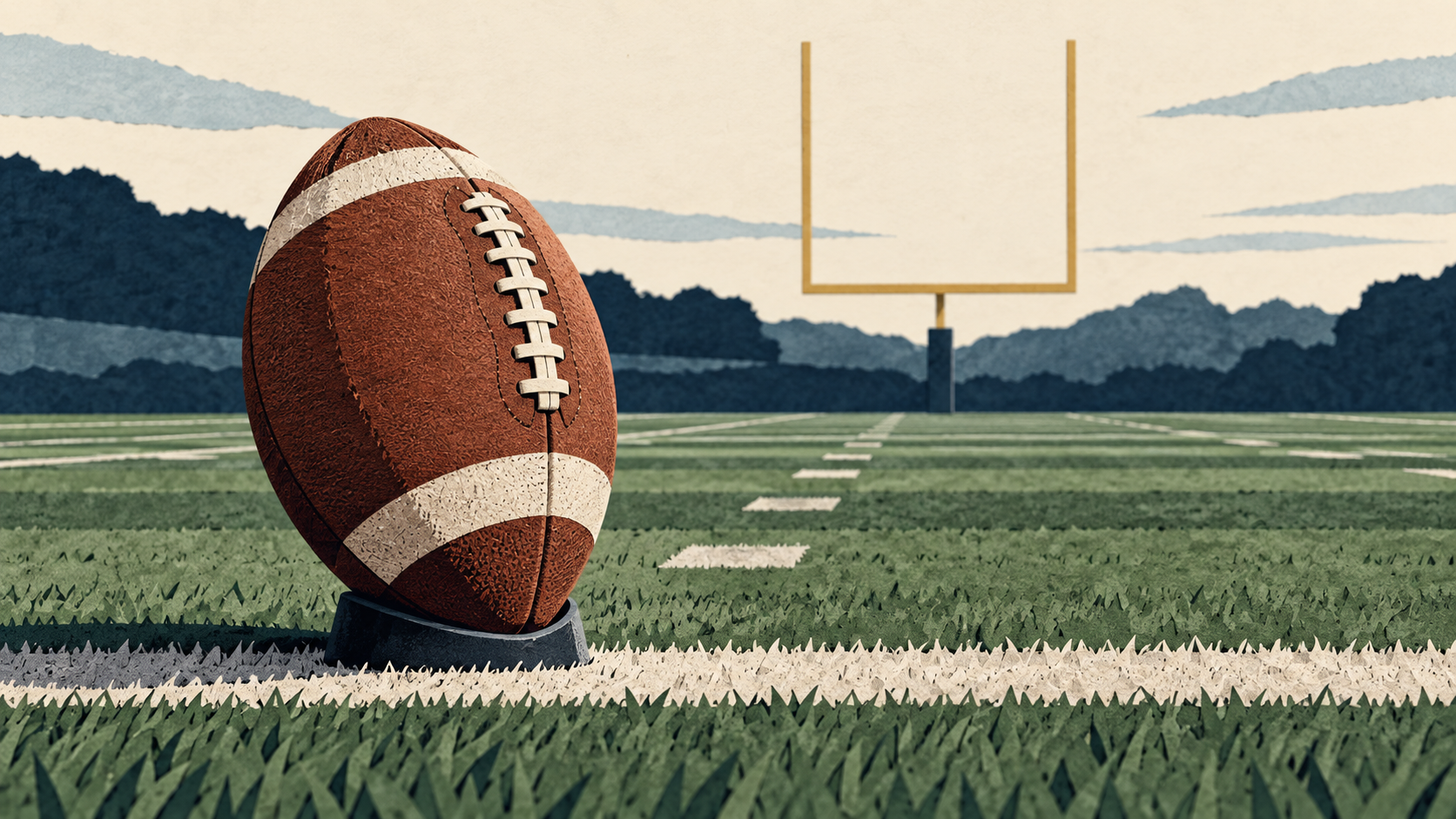 Illustration: American football and goalposts.
