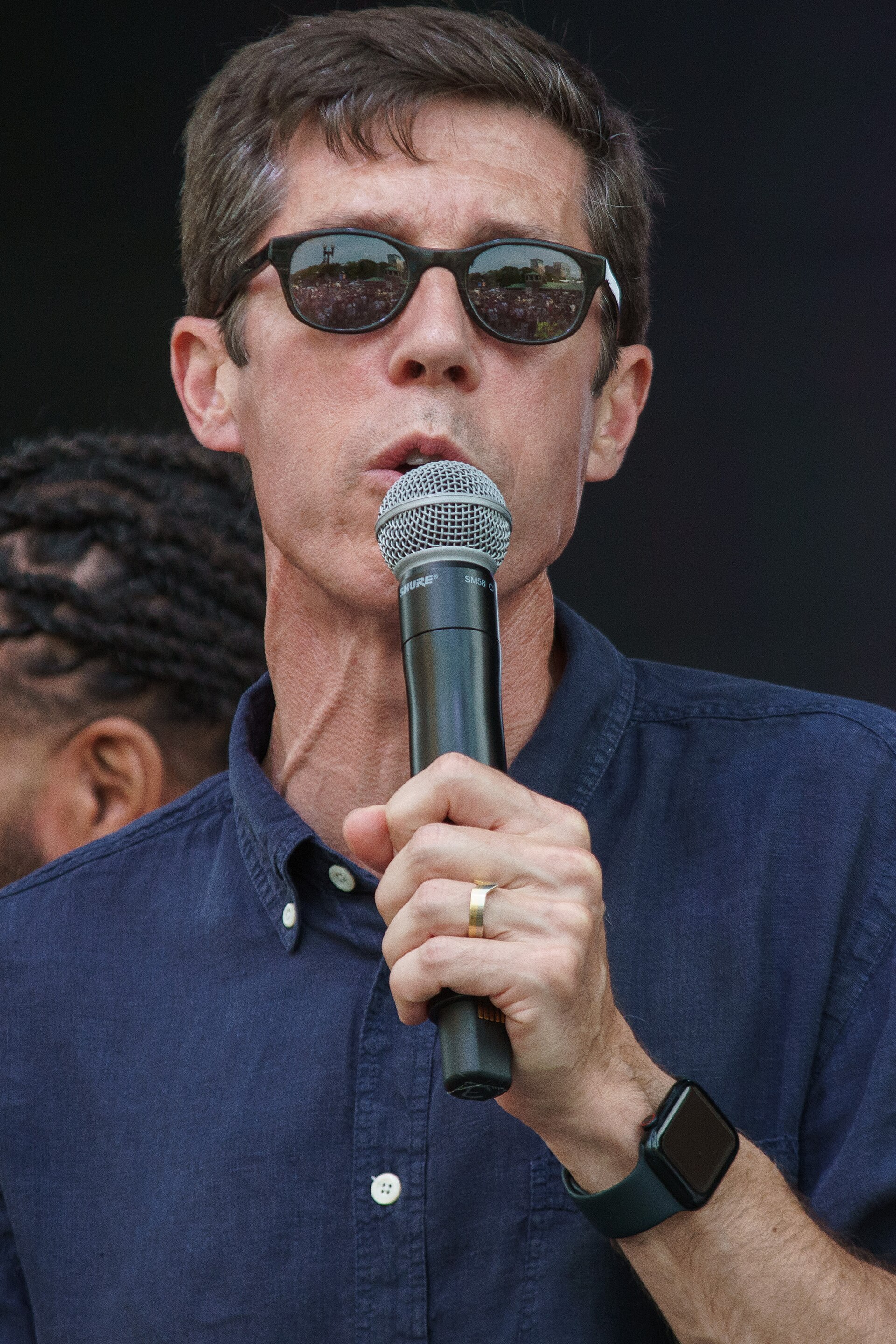 Providence Mayor Brett Smiley speaks into a microphone at PVDFest.