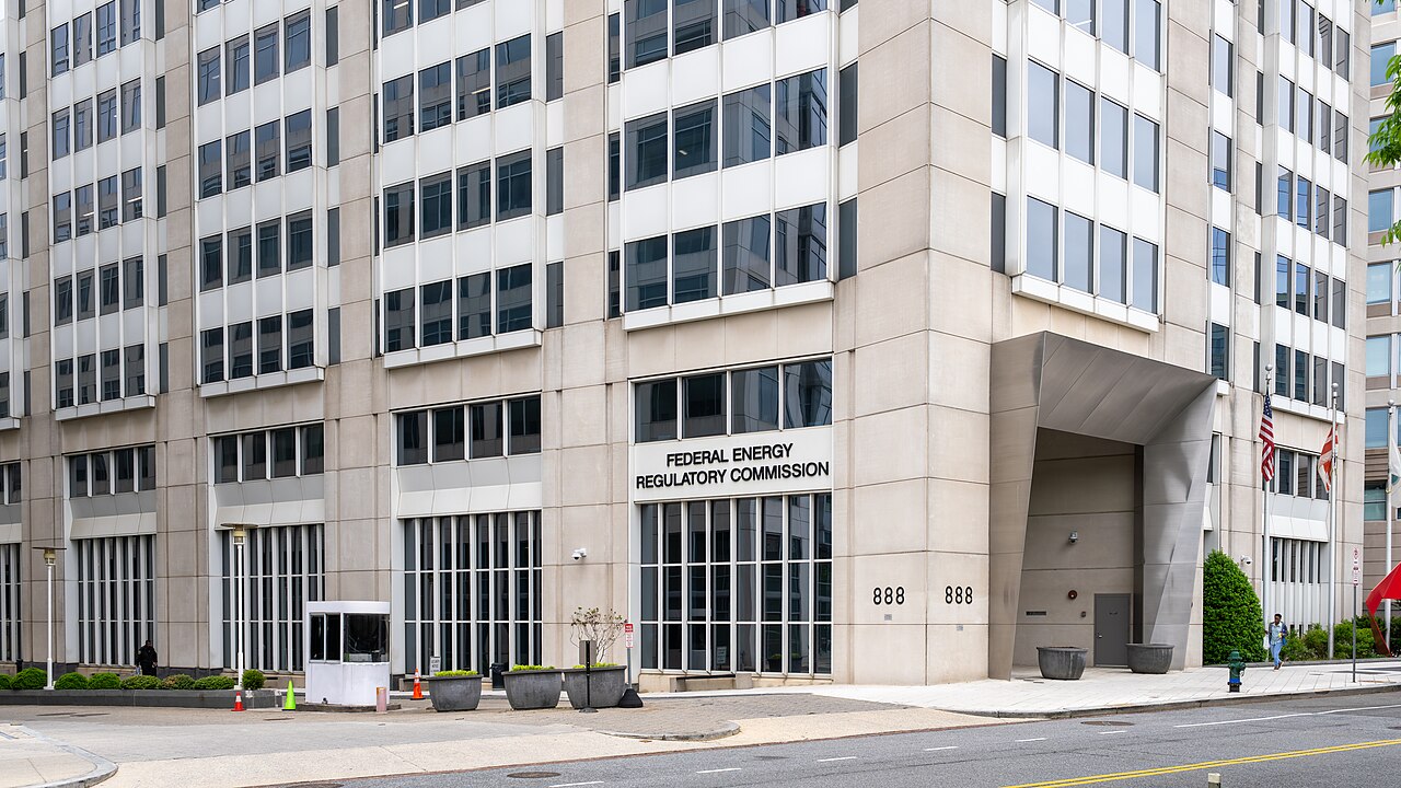 The Federal Energy Regulatory Commission building and entrance sign in Washington, D.C.