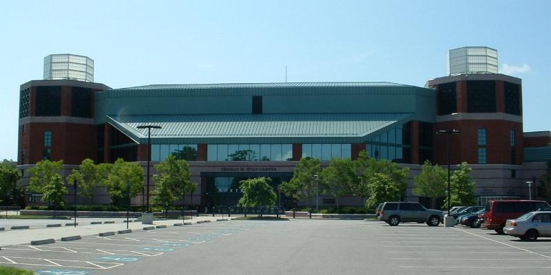 The exterior of the University of Rhode Island Ryan Center.