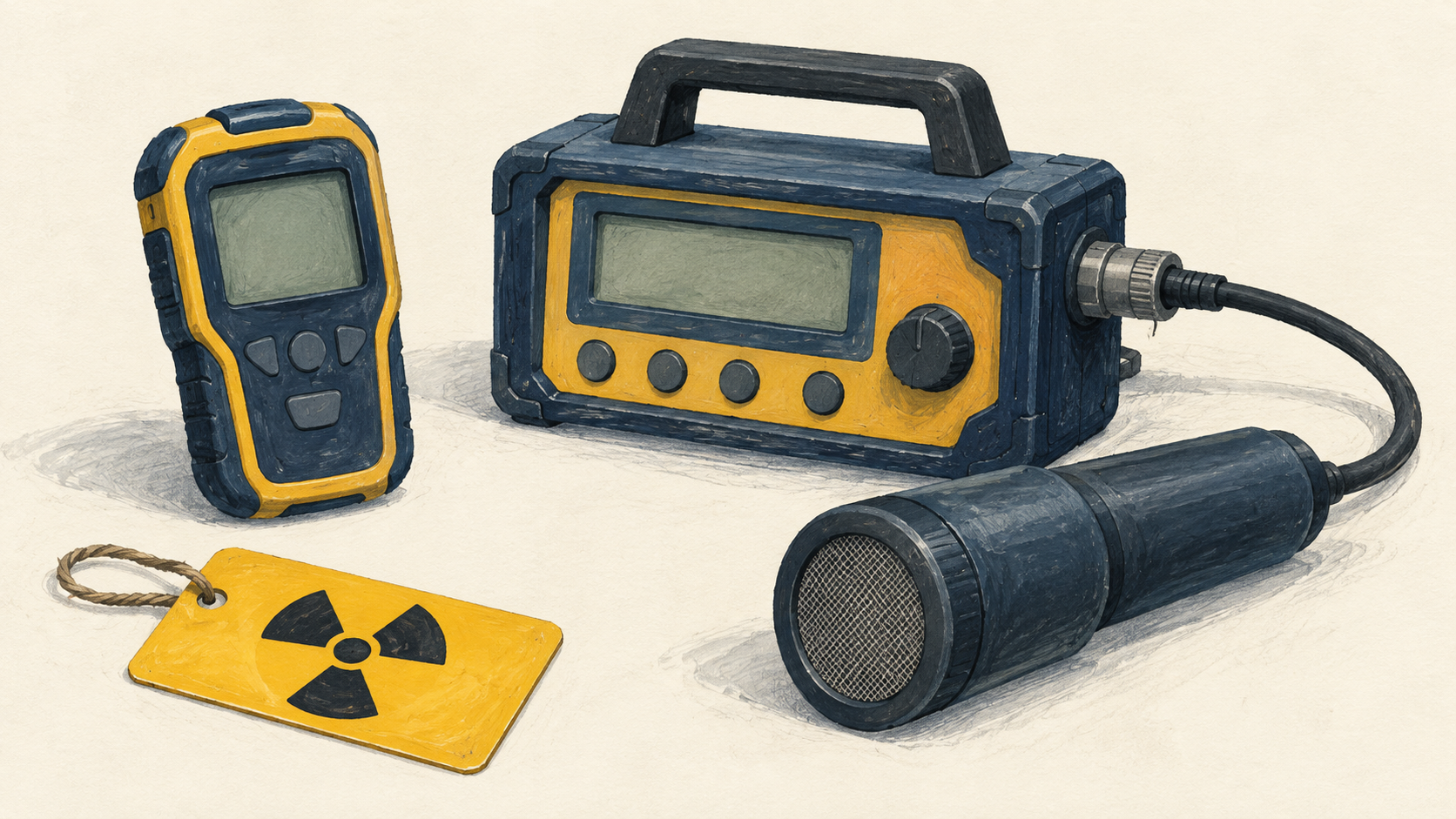 Illustration of a personal radiation detector beside a larger survey meter.