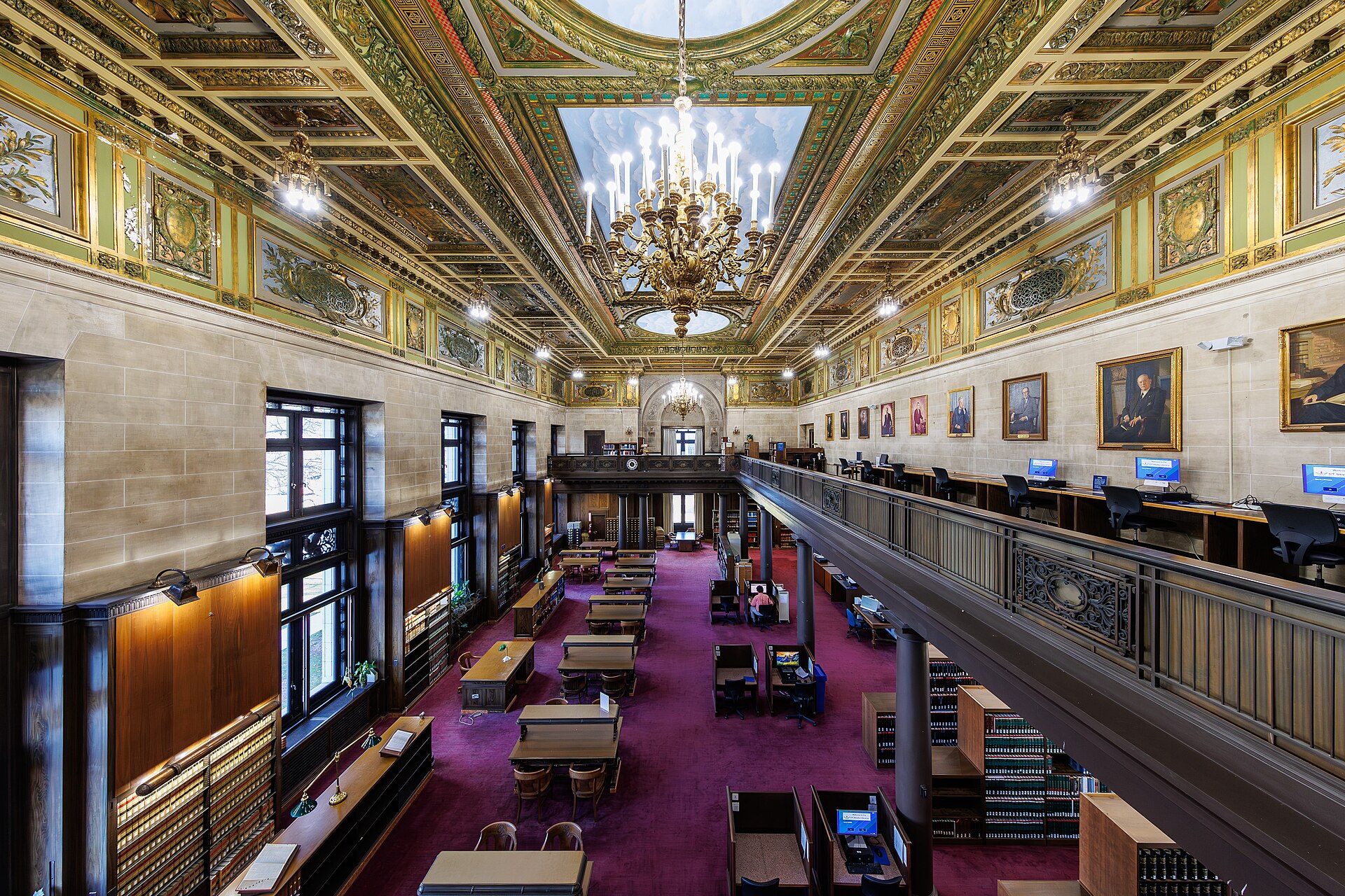 Reading room and balcony computers inside the Connecticut State Library in Hartford.
