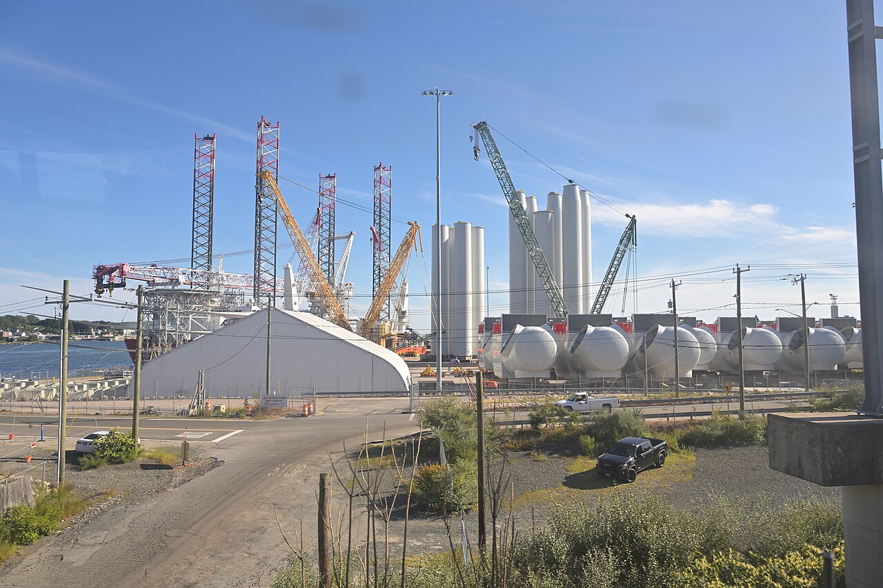 Offshore wind turbine components staged for Revolution Wind in New London.