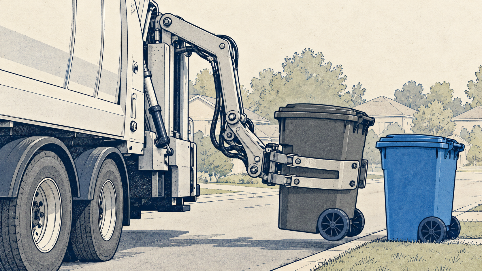 Illustration of automated trash collection.