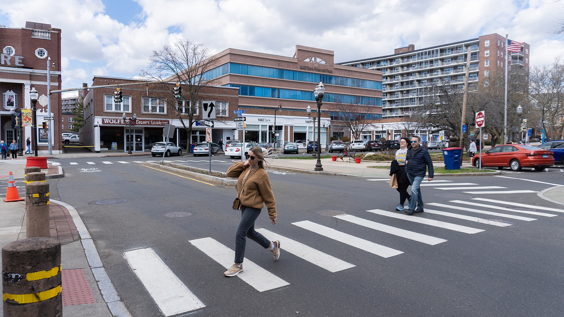 Pedestrians use a crosswalk in Stamford, Connecticut, in 2024. File photo.