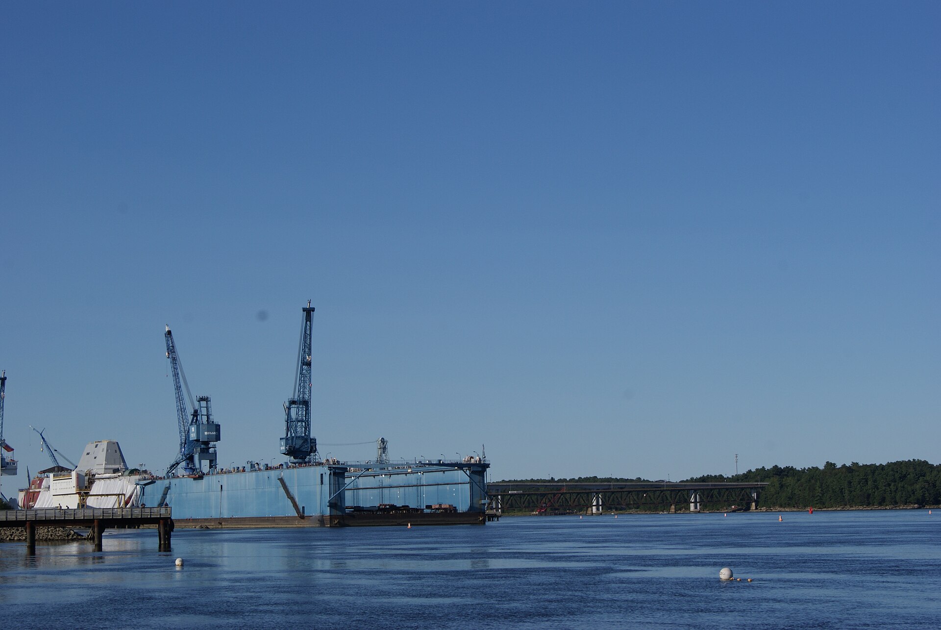 Bath Iron Works shipyard across the water in Bath, Maine.