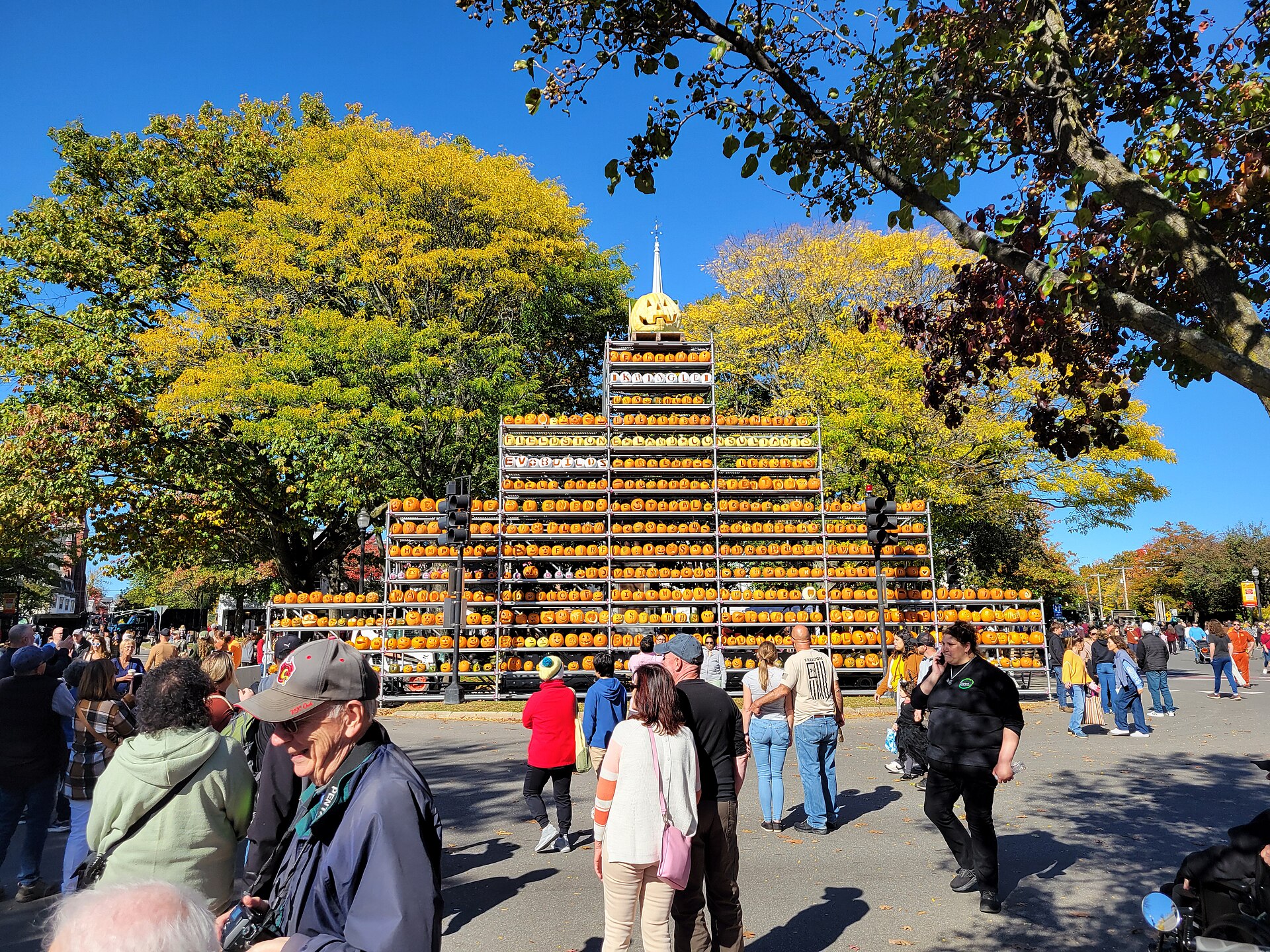 A pumpkin tower at the Keene Pumpkin Festival on Oct. 12, 2024.