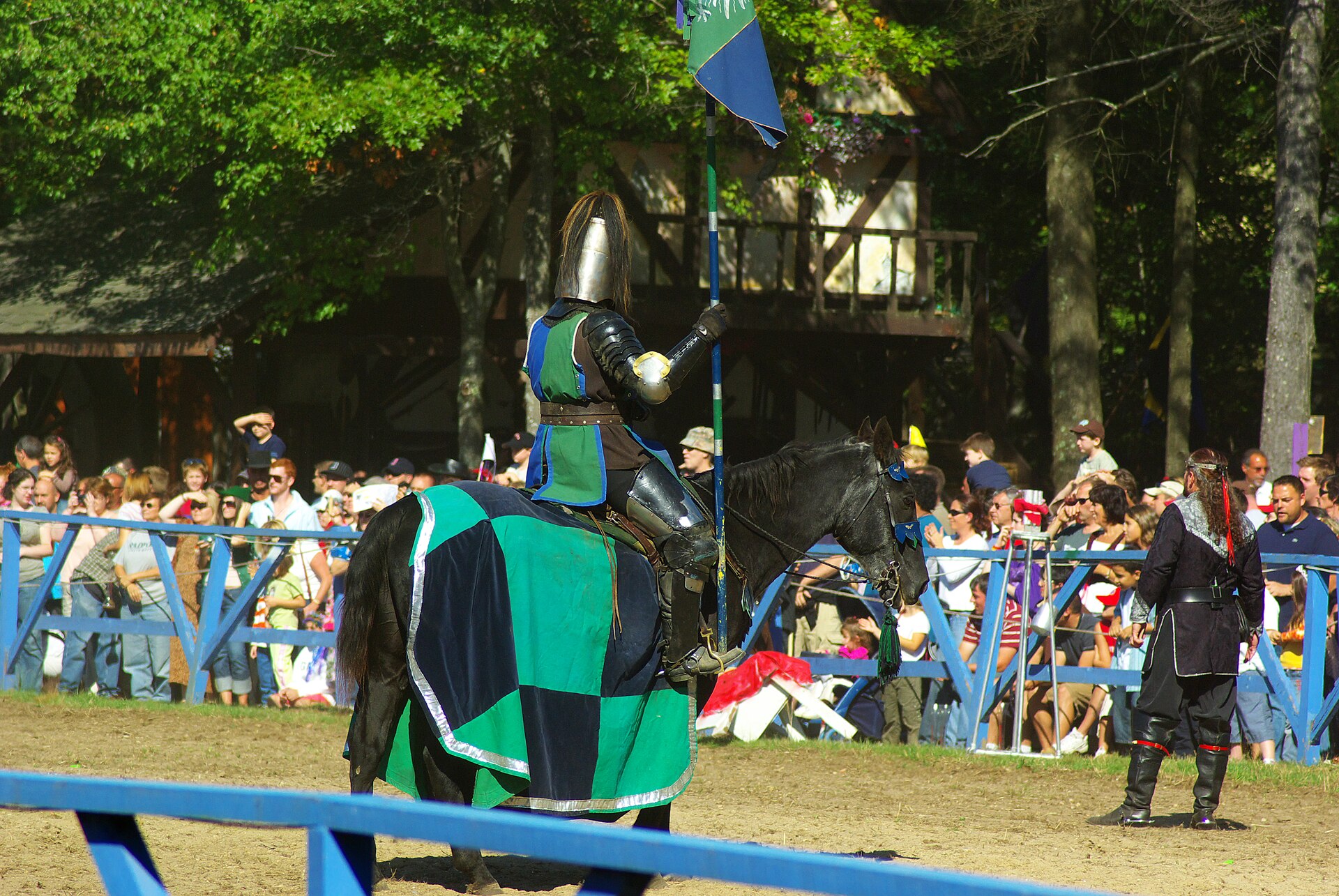 A costumed knight during a jousting performance at King Richard's Faire.