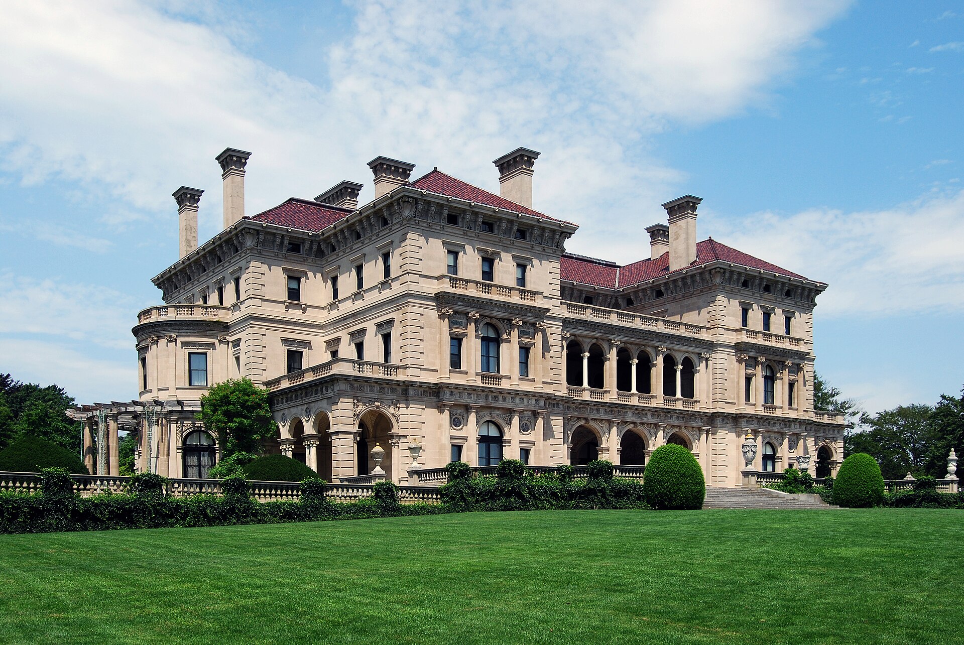 The exterior of The Breakers mansion in Newport.