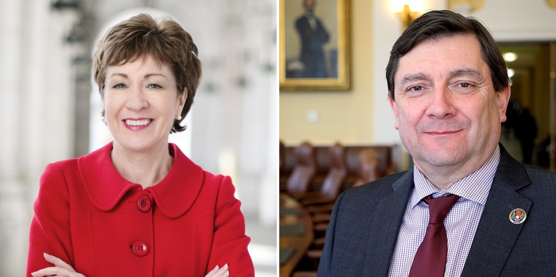 Susan Collins, left, and Troy Jackson in separate file photographs.
