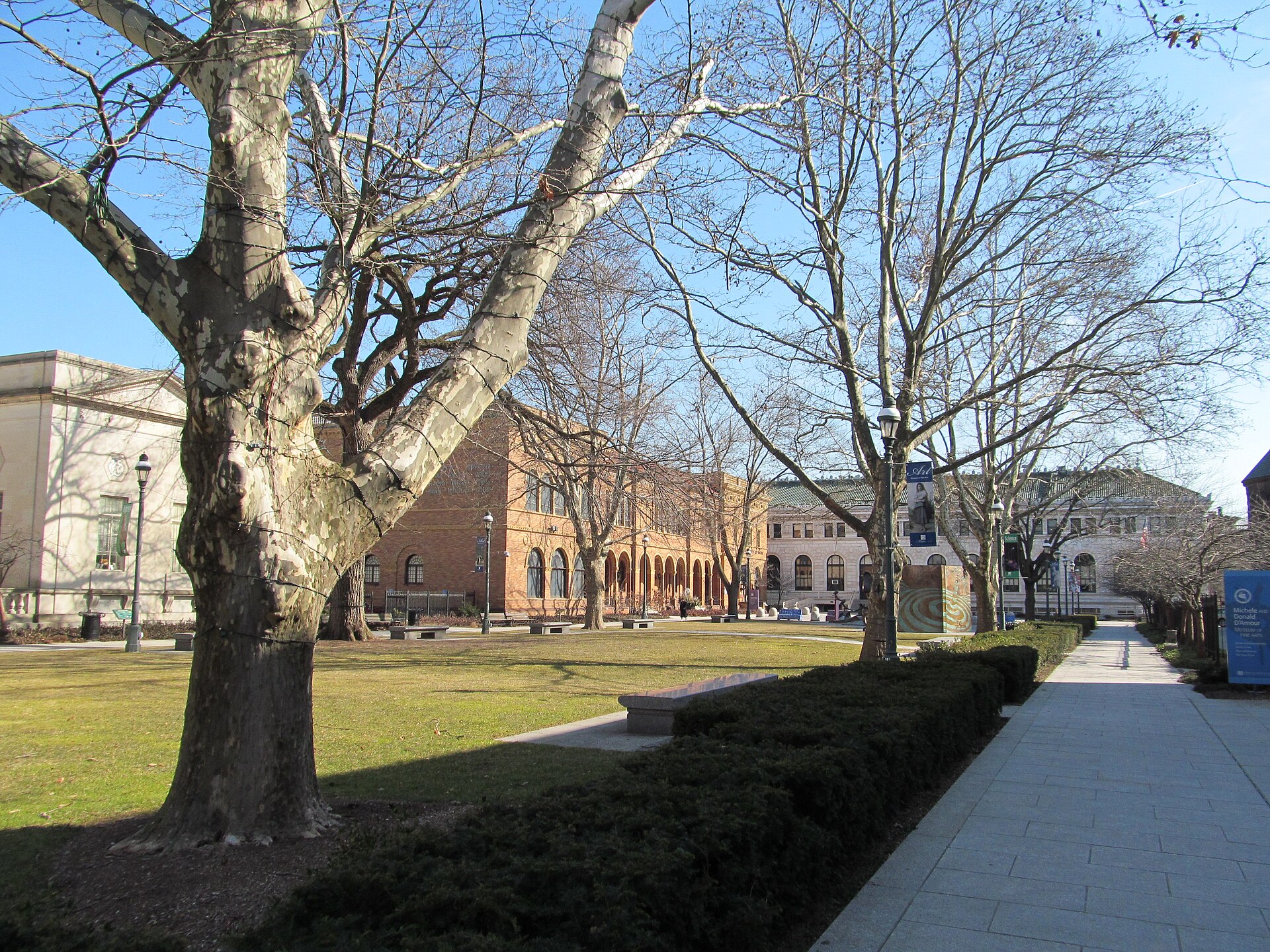 Museum buildings and a walkway at the Quadrangle in Springfield.