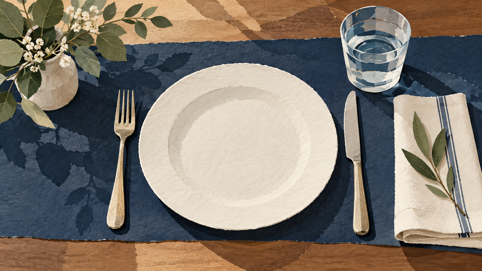 Illustration of a restaurant place setting.